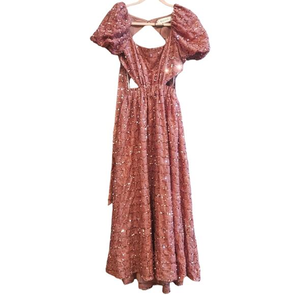 Elliatt Aubree Puff Sleeve Sequin Metallic Midi Dress Size XS - Picture 10 of 14